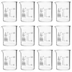 12PK Beakers, 10ml - ASTM - Low Form - Graduated - Borosilicate Glass