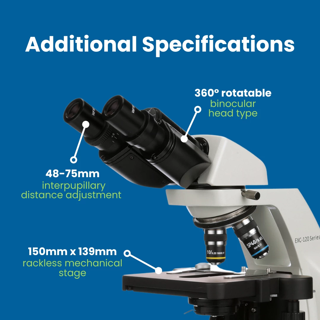 Microscope EXC-120-3 - Binocular Head, 40-400X Magnification, Achromat Objectives, Mechanical Stage, Iris Diaphragm 3 Microscope EXC-120-3 - Binocular Head, 40-400X Magnification, Achromat Objectives, Mechanical Stage, Iris Diaphragm - Image 3