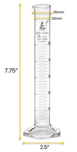 Graduated Cylinder, 50ml - Class B - White Graduations - Hexagonal Base -Laboratory Instrument Store fkzebhg4heyp9pdqecae