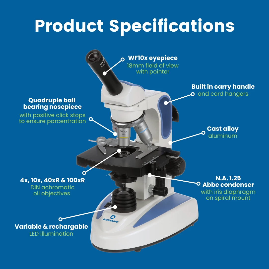 Microscope EXM-151 - Monocular Head, 40-1000X Magnification, Mechanical Stage, Iris Diaphragm, Cordless LED Illumination 2 Microscope EXM-151 - Monocular Head, 40-1000X Magnification, Mechanical Stage, Iris Diaphragm, Cordless LED Illumination - Image 2