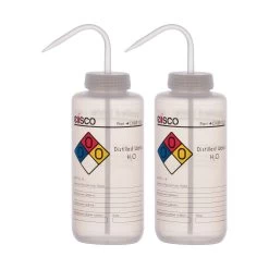 2PK Wash Bottle For Distilled Water, 1000ml - Labeled With Color Coded Chemical & Safety Information (4 Colors) - Wide Mouth, Self Venting, LDPE - Performance Plastics By