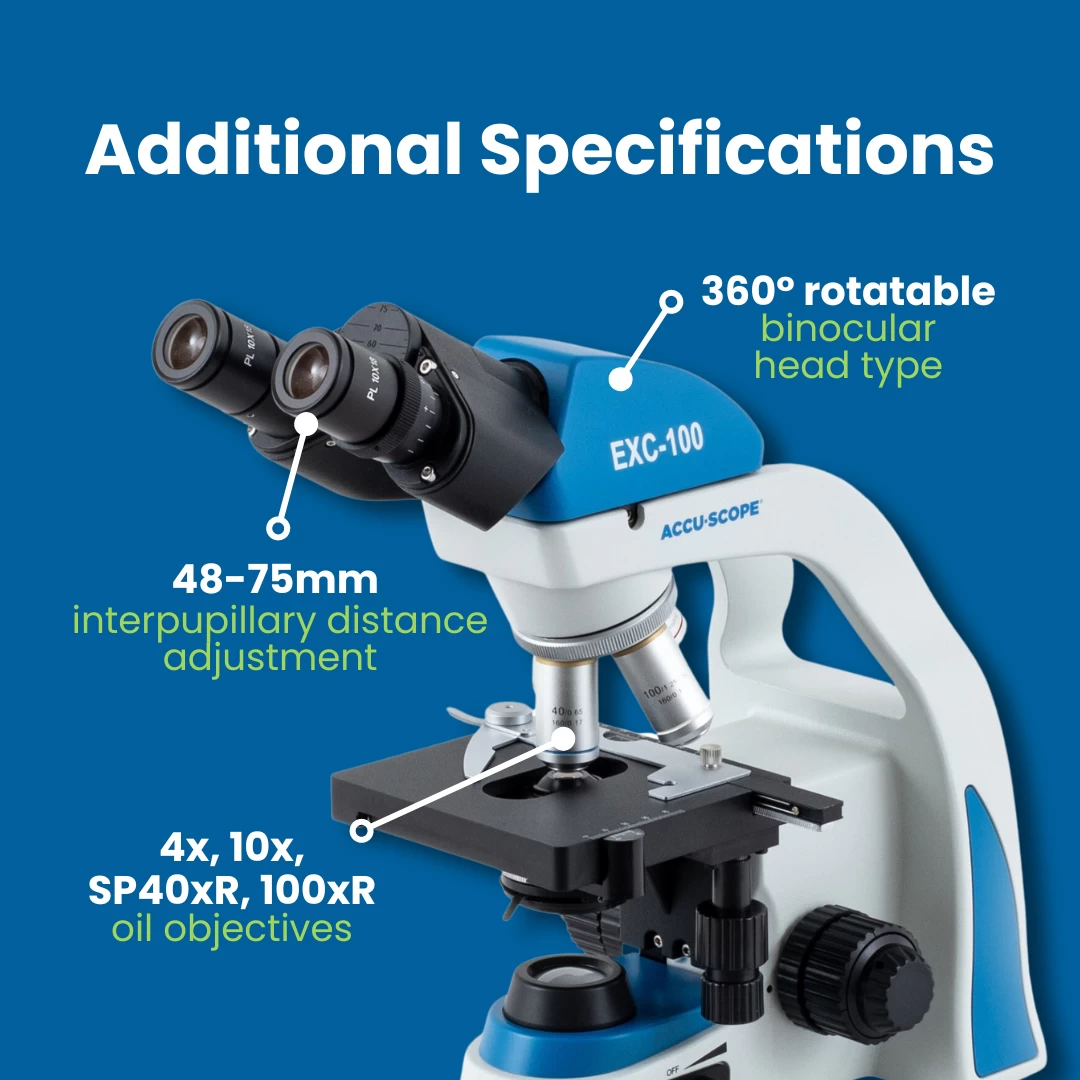 Microscope EXC-100 - Binocular Head, 40-1000X Magnification, Achromat Objectives, Mechanical Stage, Iris Diaphragm, Cordless LED Illumination 3 Microscope EXC-100 - Binocular Head, 40-1000X Magnification, Achromat Objectives, Mechanical Stage, Iris Diaphragm, Cordless LED Illumination - Image 3