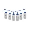 6PK Wash Bottle For Sodium Hypochloride (Bleach), 500ml - Labeled With Color Coded Chemical & Safety Information (2 Color)- Wide Mouth, Self Venting, Low Density Polyethylene -