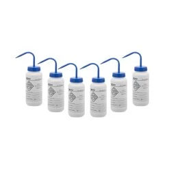 6PK Wash Bottle For Sodium Hypochloride (Bleach), 500ml - Labeled With Color Coded Chemical & Safety Information (2 Color)- Wide Mouth, Self Venting, Low Density Polyethylene -