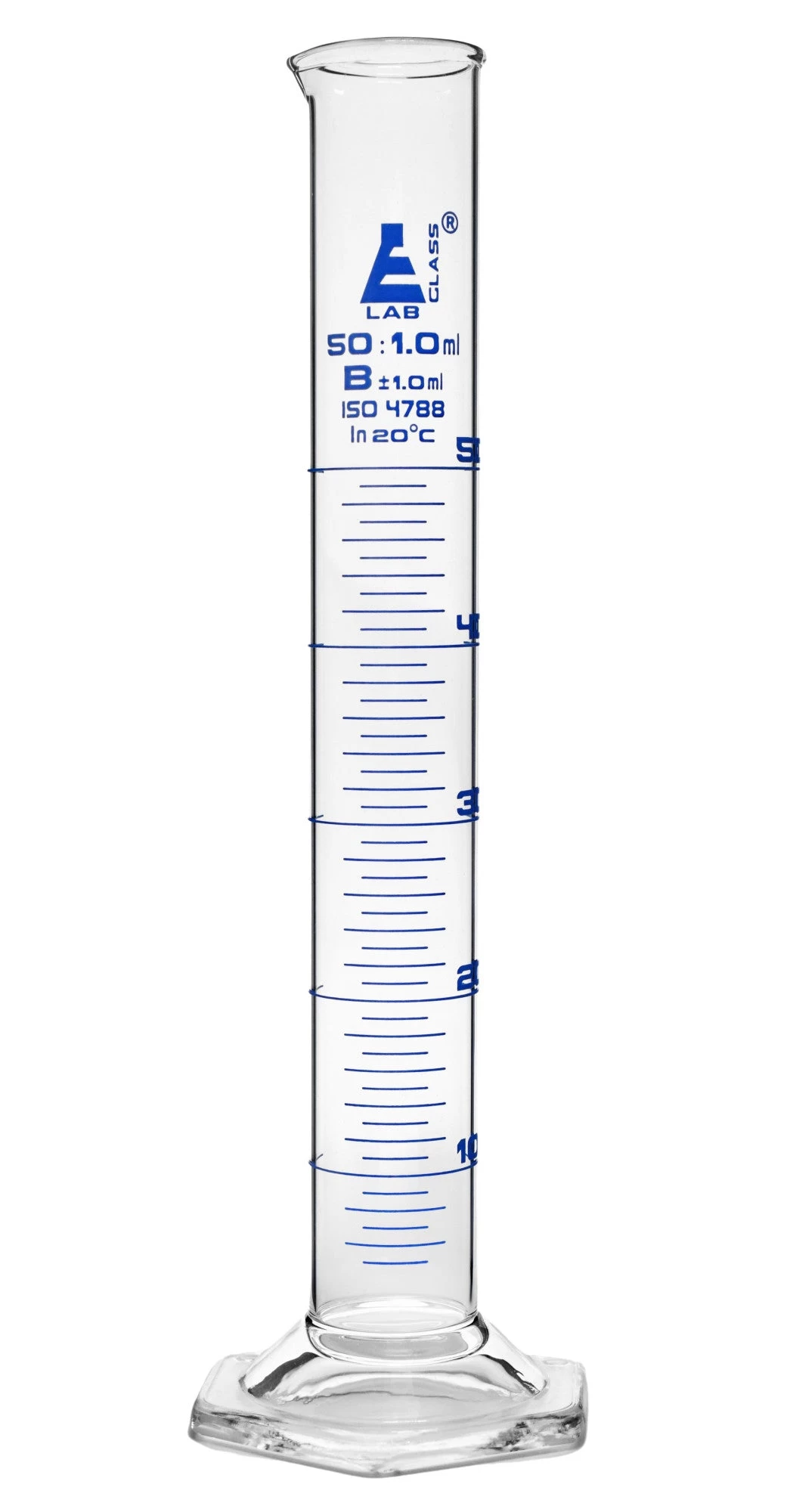 Graduated Cylinder, 50ml - Class B - Blue Graduations - Hexagonal Base 3 Graduated Cylinder, 50ml - Class B - Blue Graduations - Hexagonal Base - Image 3