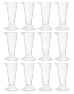 12PK Conical Measures, 12ml - Polypropylene - Raised Graduations - Hexagonal Base