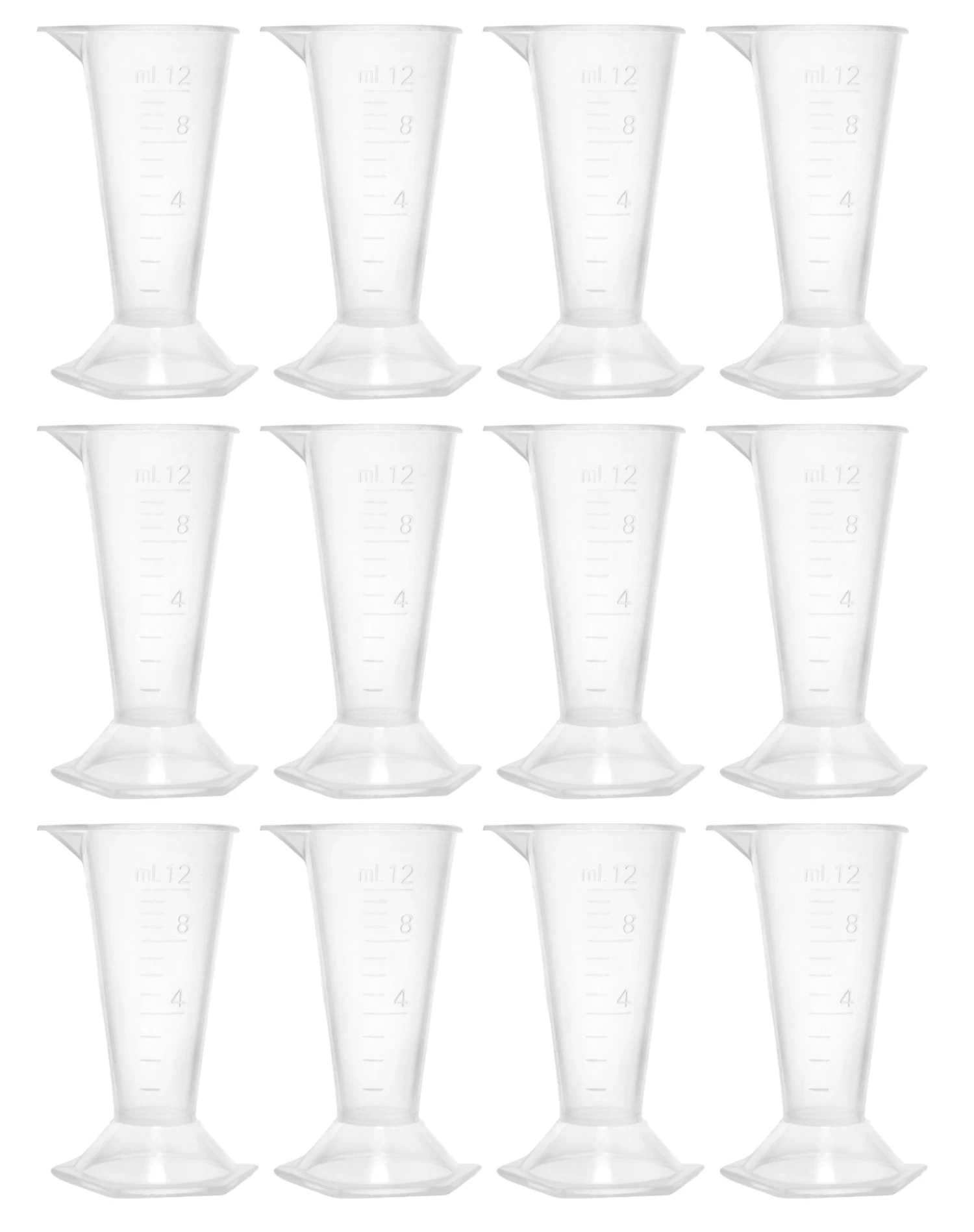 12PK Conical Measures, 12ml - Polypropylene - Raised Graduations - Hexagonal Base 1 12PK Conical Measures, 12ml - Polypropylene - Raised Graduations - Hexagonal Base
