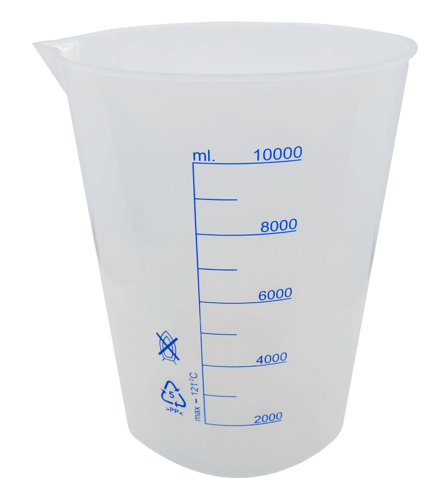 Beaker, 10,000ml - Polypropylene - Screen Printed Graduations - With Spout 1 Beaker, 10,000ml - Polypropylene - Screen Printed Graduations - With Spout