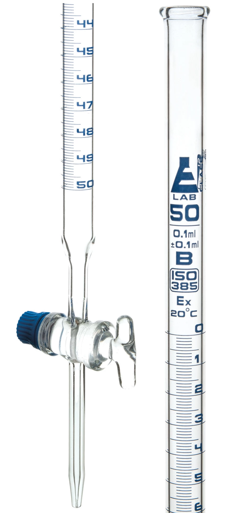 Burette, 50mL - Class B - With Stopcock - Blue Graduations - Borosilicate Glass 2 Burette, 50mL - Class B - With Stopcock - Blue Graduations - Borosilicate Glass - Image 2
