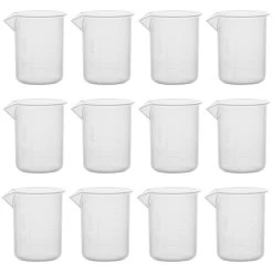 12PK Plastic Beakers, 50ml - Polypropylene - Raised Graduations