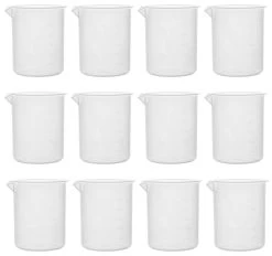 12PK Plastic Beakers, 500ml - Polypropylene - Raised Graduations