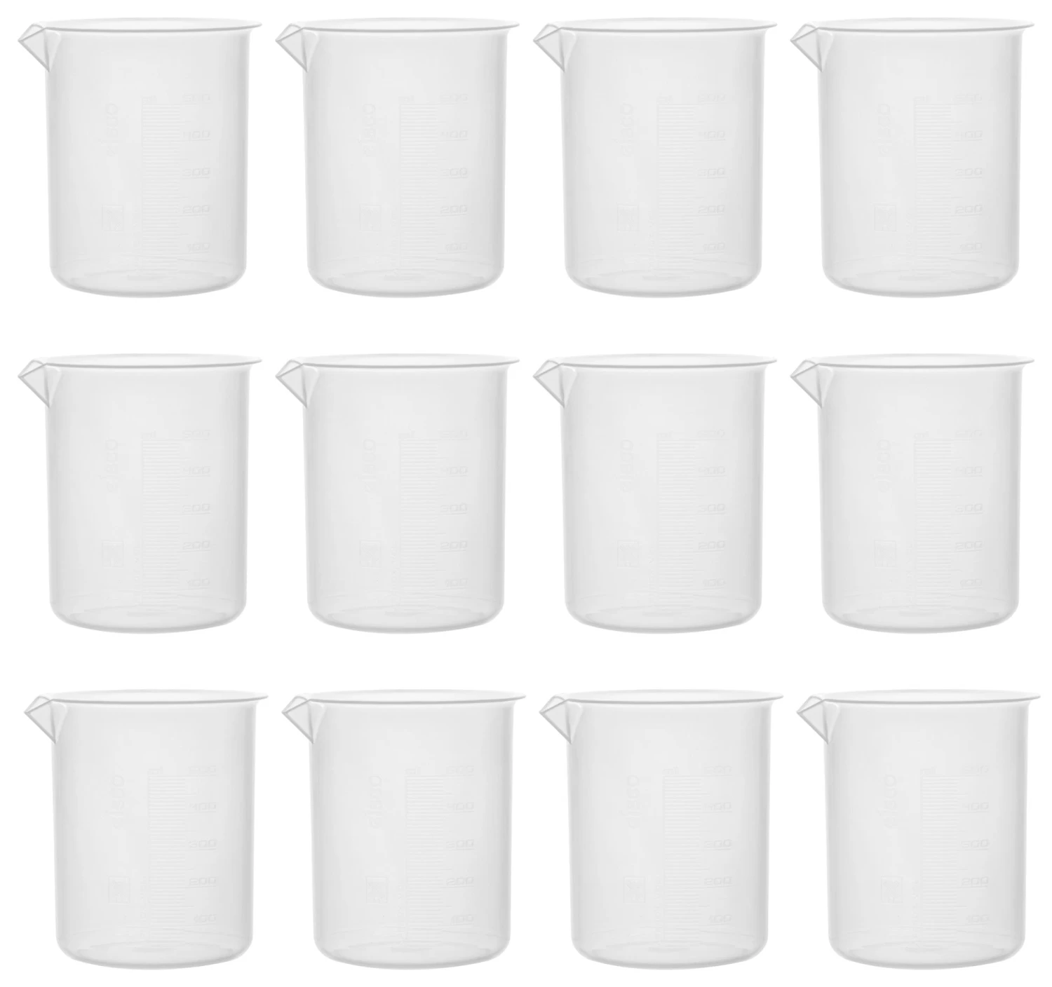 12PK Plastic Beakers, 500ml - Polypropylene - Raised Graduations 1 12PK Plastic Beakers, 500ml - Polypropylene - Raised Graduations