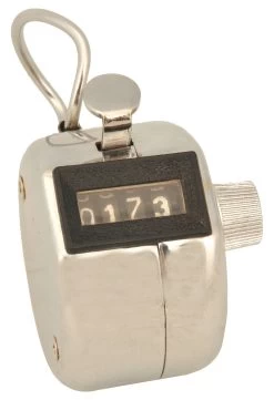 Handheld Tally Counter, Mechanical, Four Digit Display With Finger Ring, Silver -