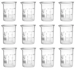 12PK Beakers, 20ml - ASTM - Low Form - Graduated - Borosilicate Glass
