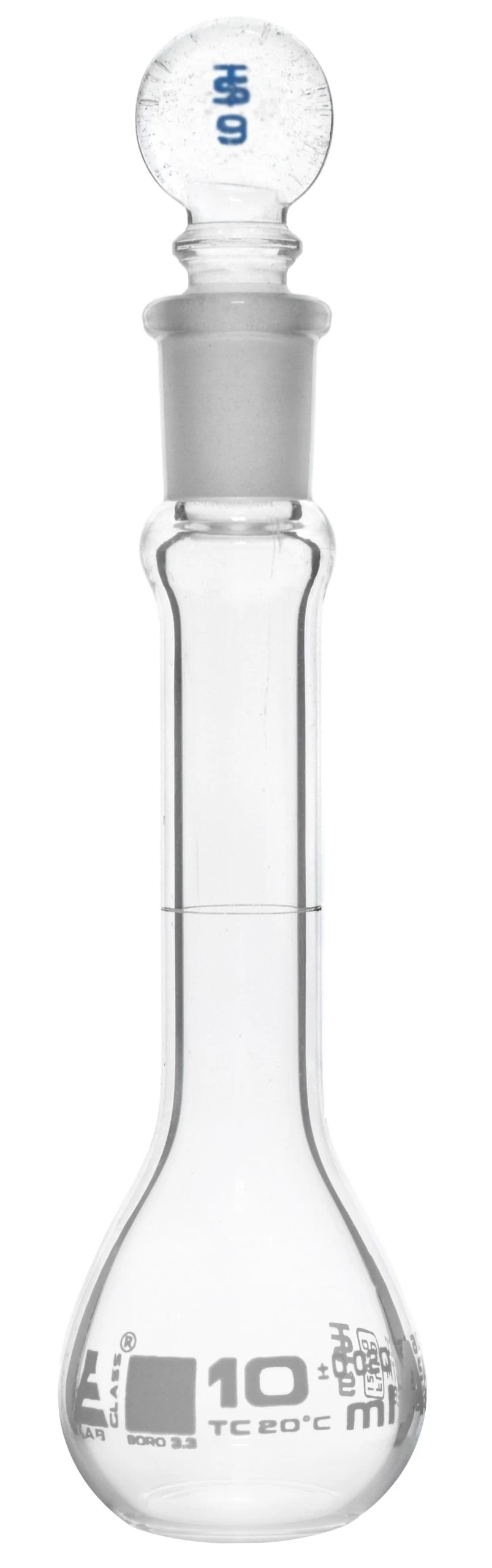 Volumetric Flask, 10ml - Fitted With Solid Glass Stopper - Class A, Tolerance ±0.020 Ml - White Graduation Mark - Borosilicate Glass - 1 Volumetric Flask, 10ml - Fitted With Solid Glass Stopper - Class A, Tolerance ±0.020 Ml - White Graduation Mark - Borosilicate Glass -