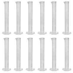12PK Graduated Cylinders, 50mL - Class B - Octagonal Base - Raised Graduations - Polypropylene Plastic