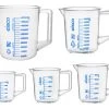 5 Piece Jug Set, Polypropylene - 100ml, 250ml, 600ml, 1000ml & 2000ml - Screen Printed Graduations - With Spout & Handle
