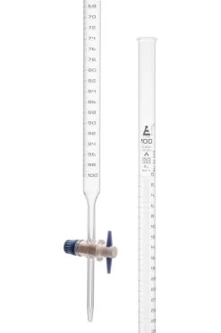 Burette, 100mL - Class A - With PTFE Stopcock - White Graduations - Borosilicate Glass