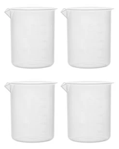 4PK Plastic Beakers, 500ml - Polypropylene - Raised Graduations