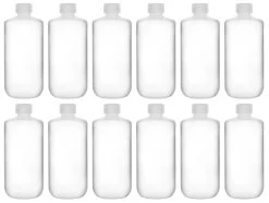 12PK Reagent Bottles, 500ml - Narrow Neck With Screw Cap - Polypropylene