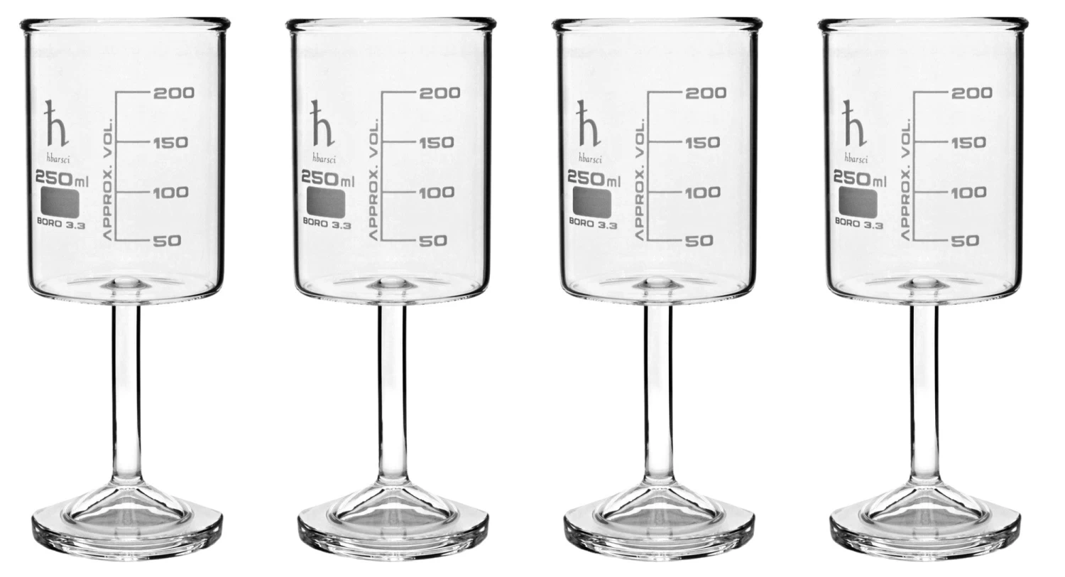 4PK Beaker Wine Glass, 250mL - Borosilicate Glass 1 4PK Beaker Wine Glass, 250mL - Borosilicate Glass