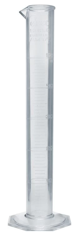 Graduated Cylinder, 50mL - Class A - Octagonal Base - Raised Graduations - TPX Plastic