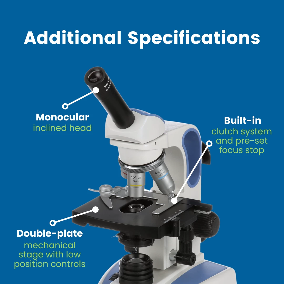 Microscope EXM-151 - Monocular Head, 40-1000X Magnification, Mechanical Stage, Iris Diaphragm, Cordless LED Illumination 3 Microscope EXM-151 - Monocular Head, 40-1000X Magnification, Mechanical Stage, Iris Diaphragm, Cordless LED Illumination - Image 3