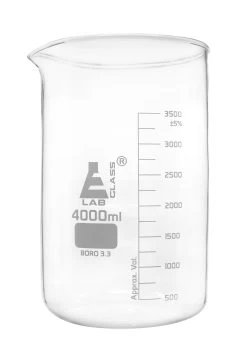 Beaker, 4000mL - Low Form - Graduated - Borosilicate Glass