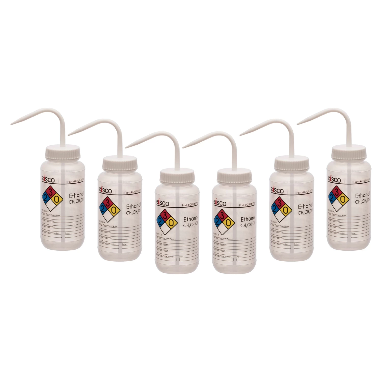 6PK Wash Bottle For Ethanol, 500ml - Labeled With Color Coded Chemical & Safety Information (4 Colors) - Wide Mouth, Self Venting, Low Density Polyethylene - 1 6PK Wash Bottle For Ethanol, 500ml - Labeled With Color Coded Chemical & Safety Information (4 Colors) - Wide Mouth, Self Venting, Low Density Polyethylene -