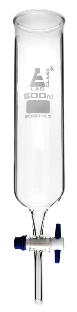 Dropping Funnel, 500mL - Cylindrical - With Open Top & PTFE Key Stopcock - Borosilicate Glass
