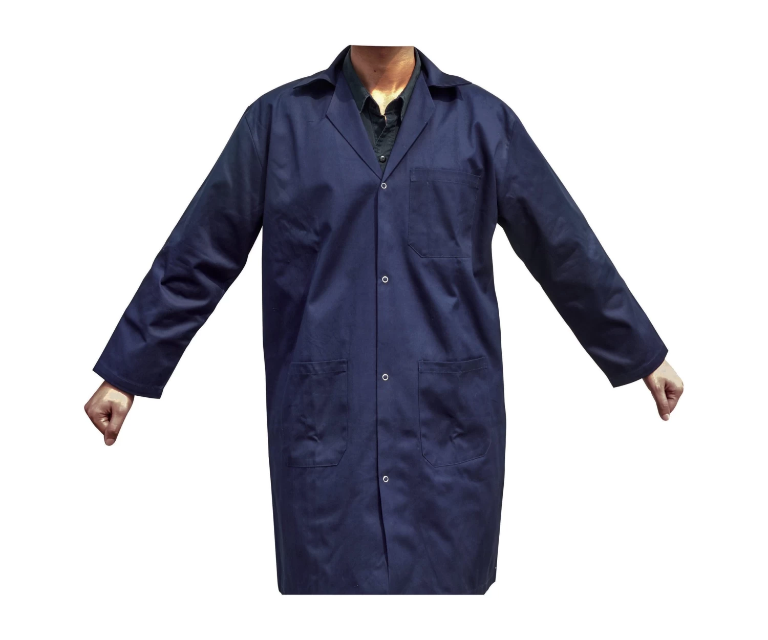 Laboratory Coat - Medium - Polyester / Cotton Drill, Long Sleeves, 3 Large Pockets - Navy Blue 2 Laboratory Coat - Medium - Polyester / Cotton Drill, Long Sleeves, 3 Large Pockets - Navy Blue - Image 2