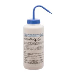 2PK Wash Bottle For Sodium Hypochlorite (Bleach), 1000ml - Labeled With Color Coded Chemical & Safety Information (2 Color)- Wide Mouth, Self Venting, LDPE - Performance Plastics By -Laboratory Instrument Store itqopvycwlj4islsu7ve 3f211294 dc38 4b5a 9a1b adb9e710dbc0
