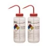 2PK Wash Bottle For Acetone, 1000ml - Labeled With Color Coded Chemical & Safety Information (4 Colors) - Wide Mouth, Self Venting, Low Density Polyethylene -
