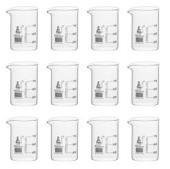 12PK Beakers, 100ml - Low Form - 25ml Graduations - Borosilicate Glass