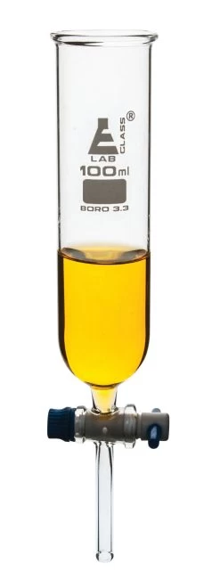 Dropping Funnel, 100mL - Cylindrical - With Open Top & PTFE Key Stopcock - Borosilicate Glass