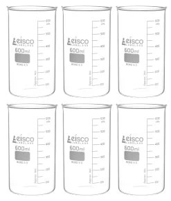 6PK Beakers, 600mL - Berzelius Tall Form, No Spout - Graduated - Borosilicate Glass