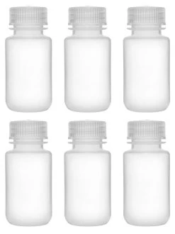 6PK Reagent Bottles, 60ml - Wide Neck With Screw Cap - Polypropylene