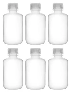 6PK Reagent Bottles, 125ml - Narrow Neck With Screw Cap - Polypropylene