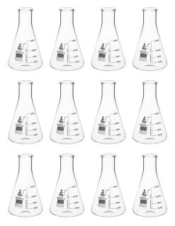 12PK Erlenmeyer Flasks, 250mL - Narrow Neck - Borosilicate Glass