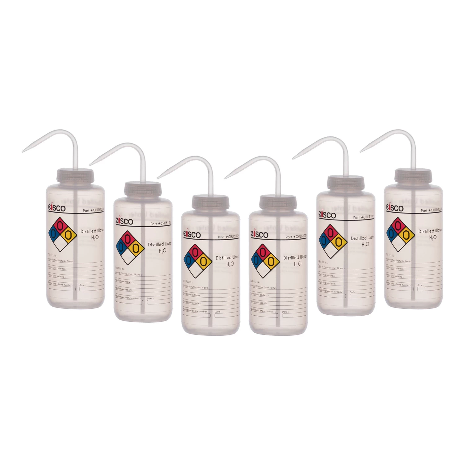 6PK Wash Bottle For Distilled Water, 1000ml - Color Coded Chemical & Safety Information (4 Colors) - Wide Mouth, Self Venting, Low Density Polyethylene - Performance Plastics By 1 6PK Wash Bottle For Distilled Water, 1000ml - Color Coded Chemical & Safety Information (4 Colors) - Wide Mouth, Self Venting, Low Density Polyethylene - Performance Plastics By