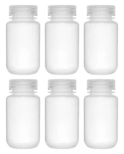 6PK Reagent Bottles, 125ml - Wide Neck With Screw Cap - Polypropylene