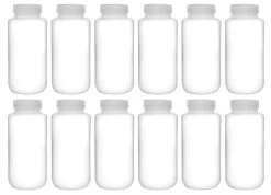12PK Reagent Bottles, 1000ml - Wide Neck With Screw Cap - Polypropylene