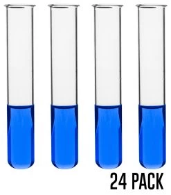 24PK Test Tubes, 50mL, 24x150mm - Rimmed - Light Wall, 1.2mm Thick - Borosilicate 3.3 Glass