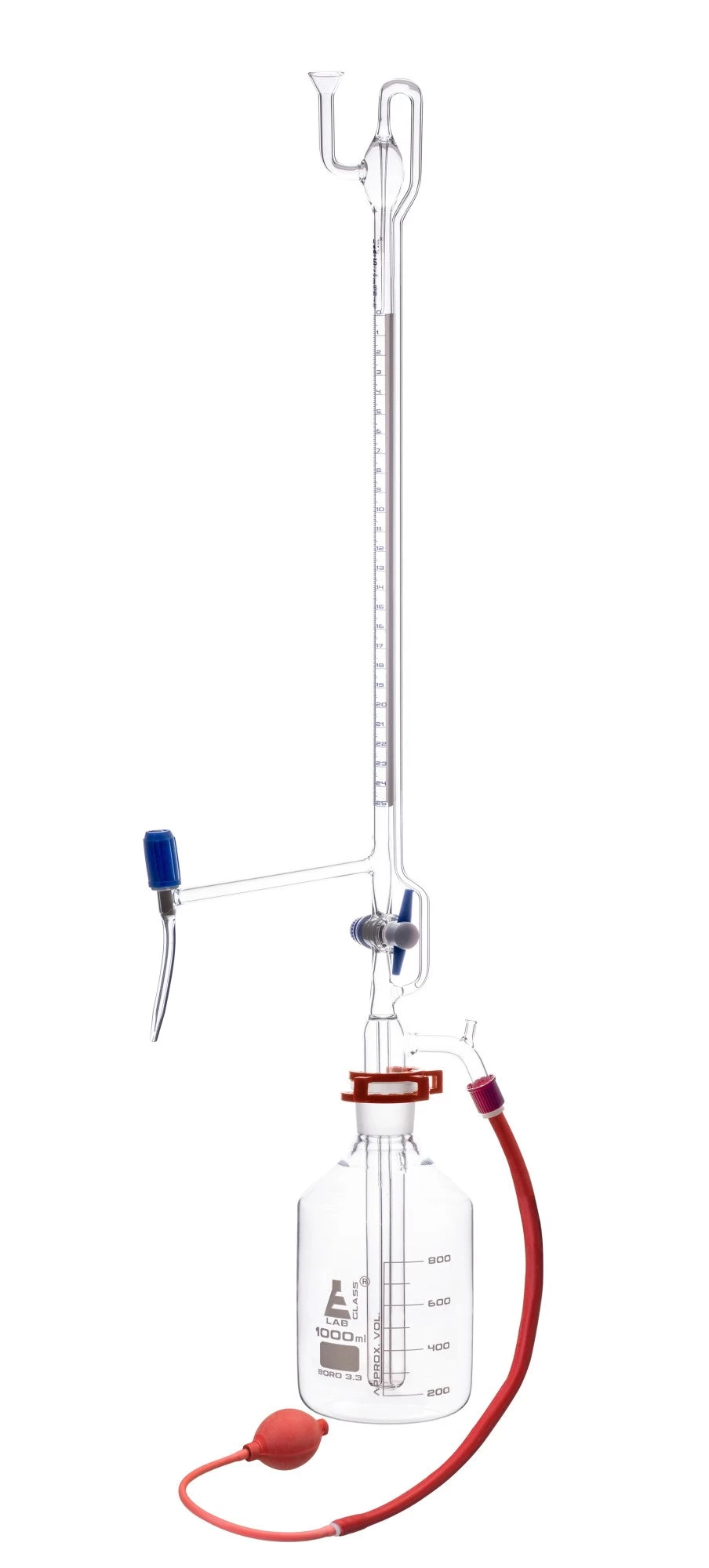 Automatic Zero Burette, 25mL - Class B - With Intermediate Stopcock & Schellbach Stripe - Borosilicate Glass 1 Automatic Zero Burette, 25mL - Class B - With Intermediate Stopcock & Schellbach Stripe - Borosilicate Glass