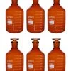 6PK Reagent Bottles, Amber, 1000mL - Graduated - Narrow Mouth With Solid Glass Stopper - Borosilicate Glass