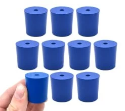 Neoprene Stopper, 1 Hole - Blue, Size: 23mm Bottom, 26mm Top, 28mm Length - Pack Of 10