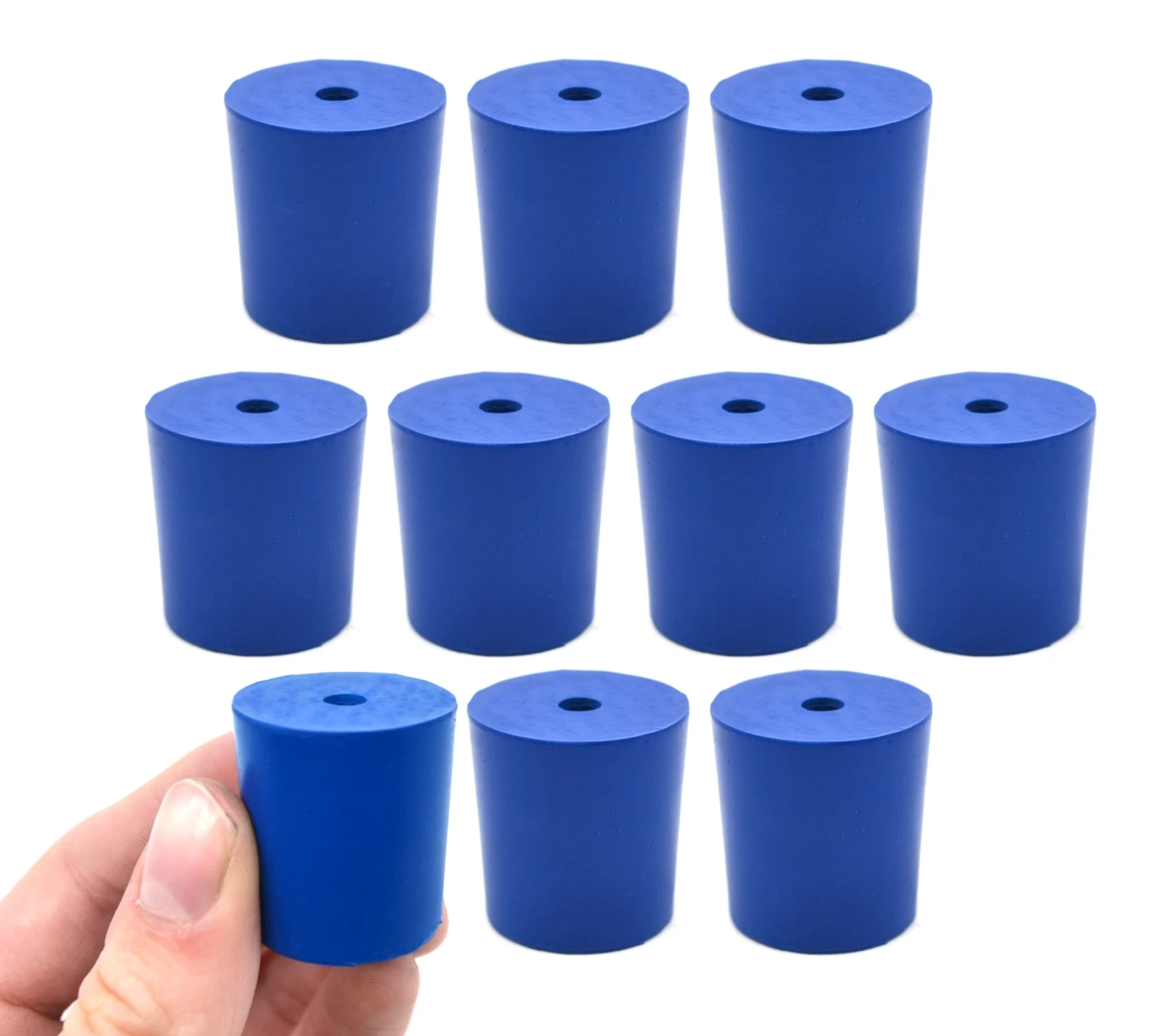 Neoprene Stopper, 1 Hole - Blue, Size: 23mm Bottom, 26mm Top, 28mm Length - Pack Of 10 1 Neoprene Stopper, 1 Hole - Blue, Size: 23mm Bottom, 26mm Top, 28mm Length - Pack Of 10