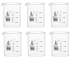 6PK Beakers, 800ml - Low Form - 100ml Graduations - Borosilicate Glass