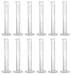 12PK Graduated Cylinders, 25mL - Class B - Hexagonal Base - Raised Graduations - Polypropylene Plastic
