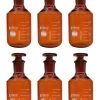6PK Reagent Bottles, Amber, 125mL - Graduated - Narrow Mouth With Solid Glass Stopper - Borosilicate Glass